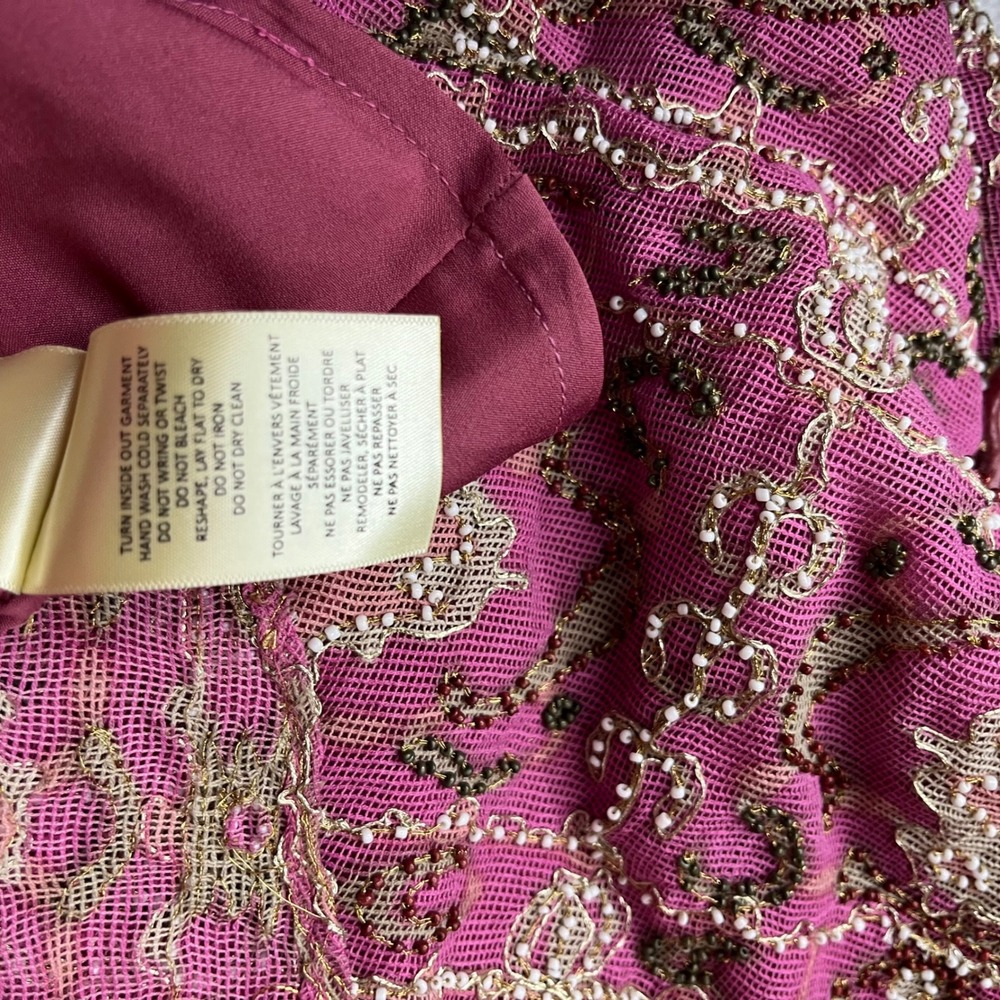 Floreat Anthropologie Beaded Mesh Asymmetrical Midi Dress Rose fairy glam sz2 - Picture 3 of 7